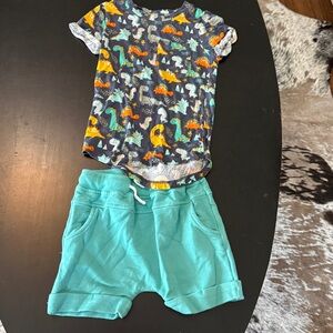 Dinosaur Print Kids Pajama Set - Blue and Orange